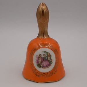 Vintage Enesco Porcelain Collectible Bell Courting Couple Bright Orange Gold